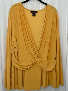 Ashley Stewart Mustard Yellow Twist-Front Long Sleeve Blouse